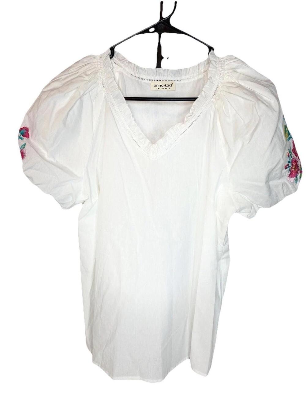 Anna-Kaci Women's V-Neck Embroidered Puff Sleeve Top, Size L, NWOT